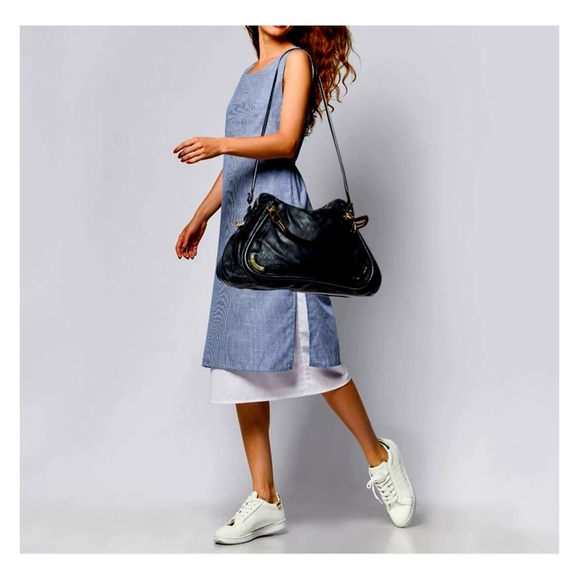 Chloe Black Leather Paraty With Gold Accents Satchel Bag - Picture 4 of 10